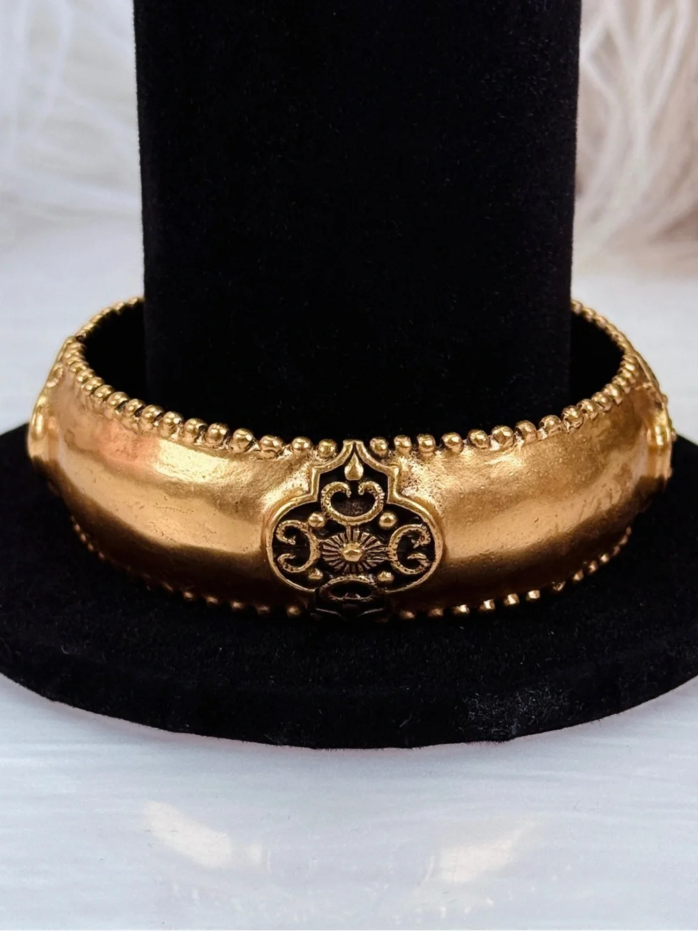 Aged Goldtone Textured Weighted bohemian chic Bangle Bracelet